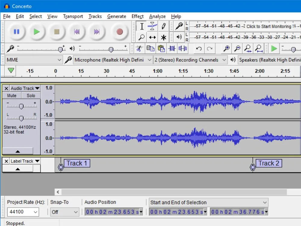 photo du logiciel audacity